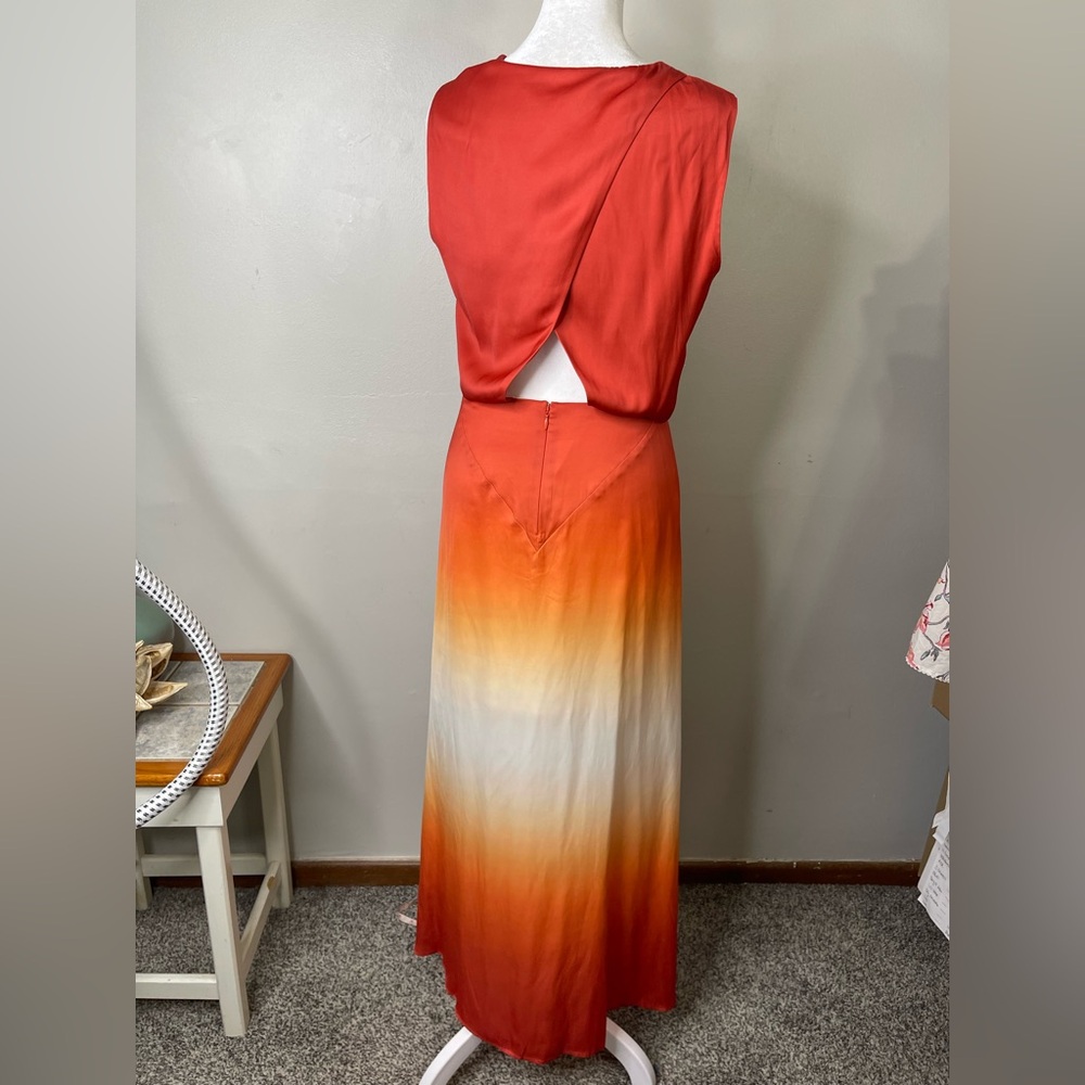 NWT MAJE Resia Ombré TIE-DYE SATIN SCARF DRESS Sz S Fit Flare maxi Party Event - Picture 8 of 14